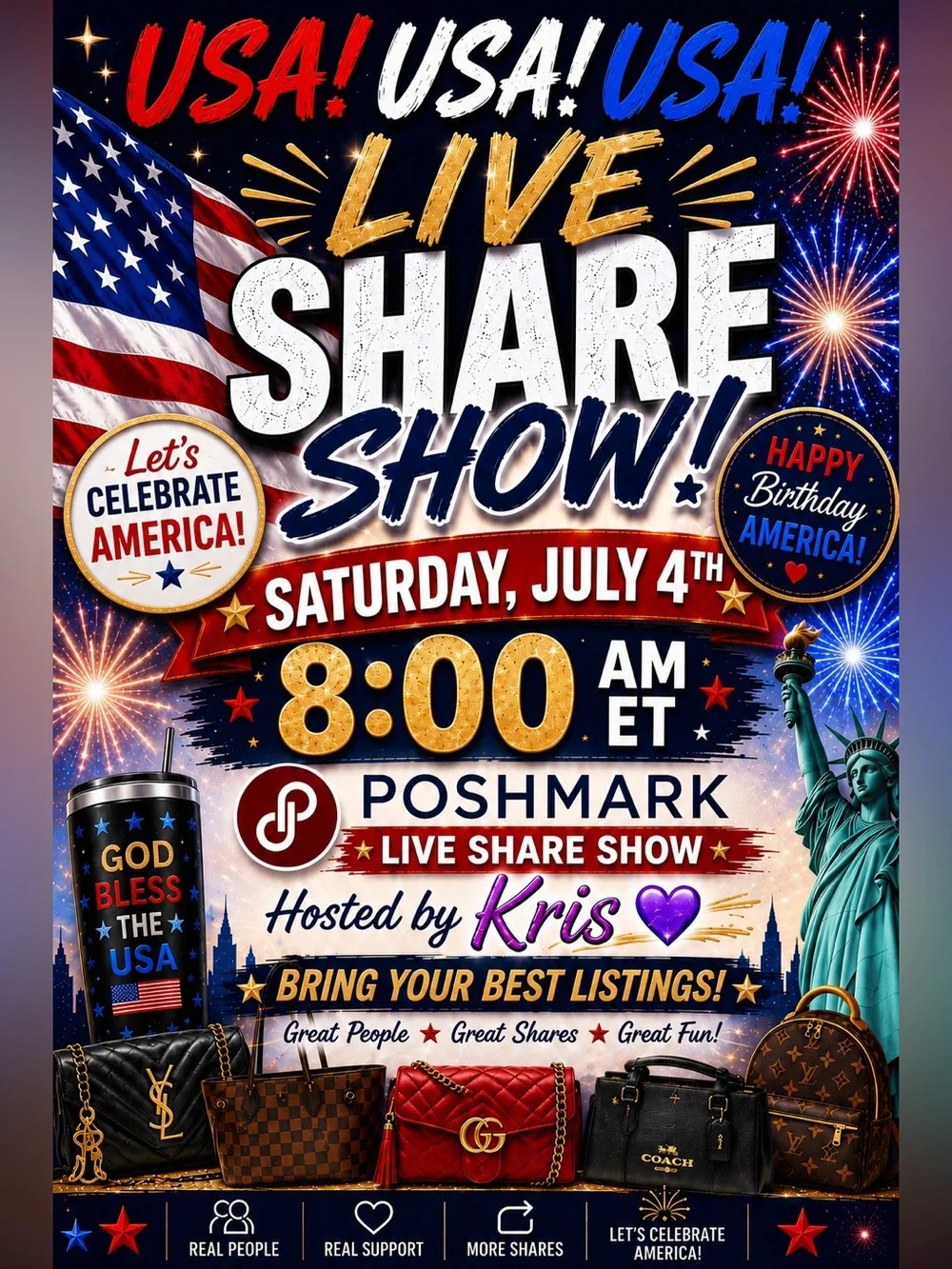🇺🇸 July 4th USA! USA! USA! Poshmark Live Share Show | 8AM ET with Kris 💜